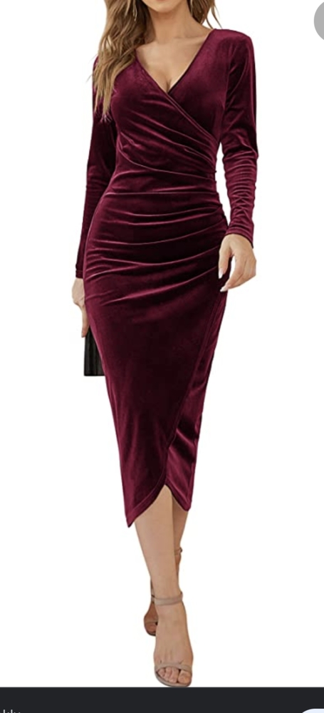 Dirass red velvet long sleeve romantic dress
